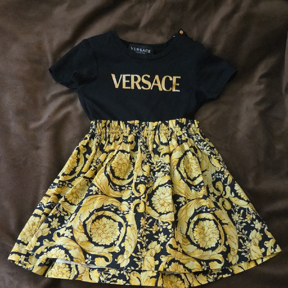 Versace Black Top with Gold Patterned Skirt